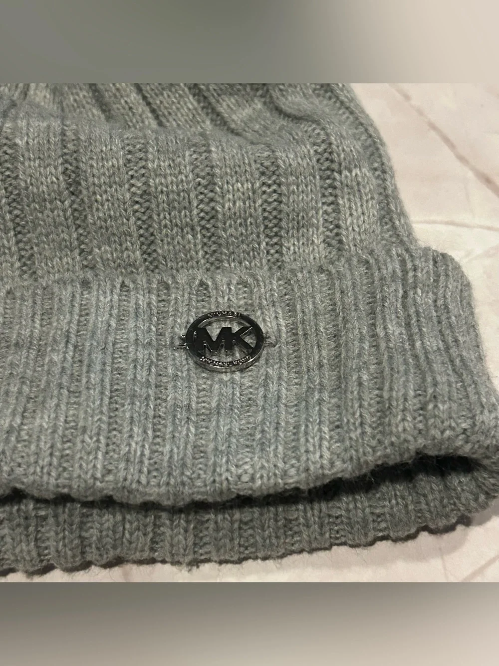 Michael Kors Kids Light Gray Pom-Pom Knit Hat